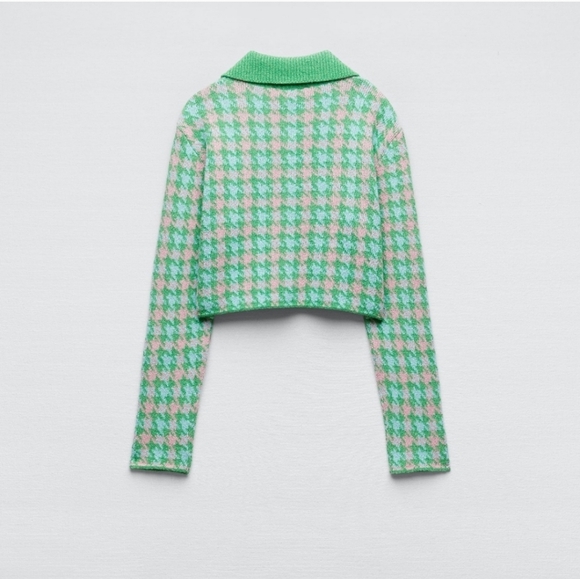Zara Green and Cream Houndstooth Cardigan - Picture 4 of 11